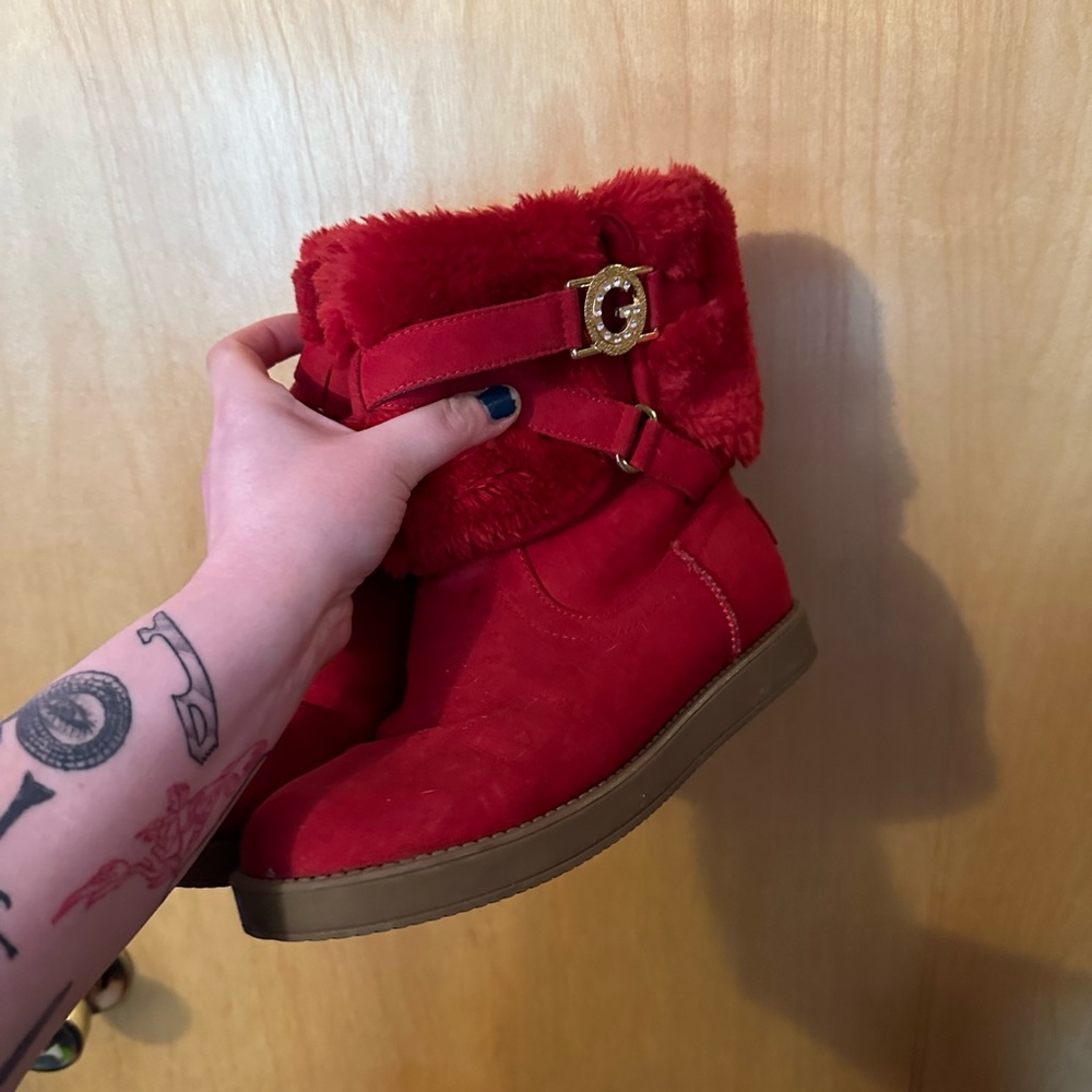 red suede guess boots